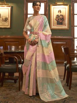 Akhilam - Women Organza Multi-Color Woven Design Celebrity Saree with Blouse Piece