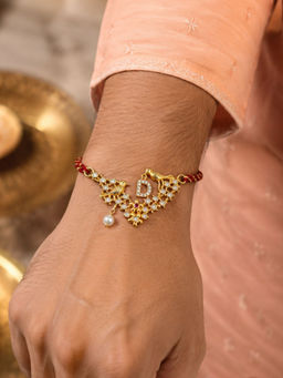 Digital Dress Room - D Letter Bird Pearl and Stone Design Rakhi