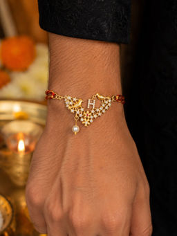Digital Dress Room - H Letter Bird Pearl and Stone Design Rakhi