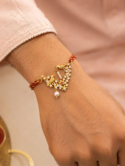Digital Dress Room - I Letter Bird Pearl and Stone Design Rakhi