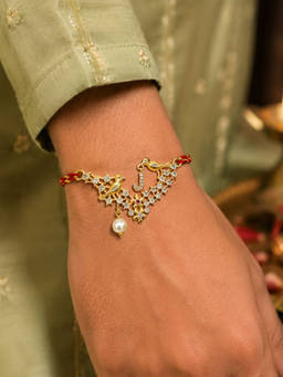 Digital Dress Room - J Letter Bird Pearl and Stone Design Rakhi