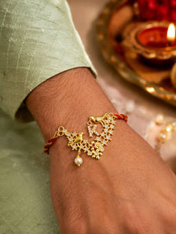 Digital Dress Room - K Letter Bird Pearl and Stone Design Rakhi