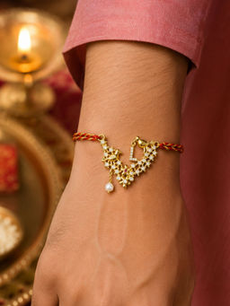 Digital Dress Room - L Letter Bird Pearl and Stone Design Rakhi