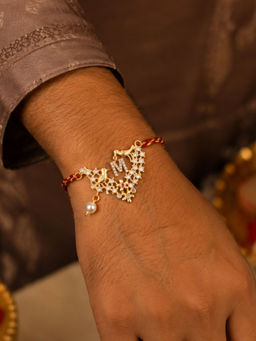 Digital Dress Room - M Letter Bird Pearl and Stone Design Rakhi