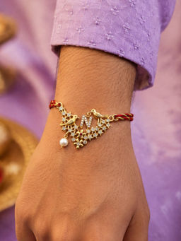 Digital Dress Room - N Letter Bird Pearl and Stone Design Rakhi