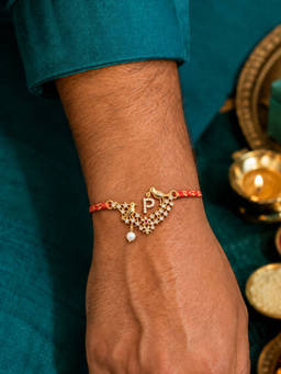 Digital Dress Room - P Letter Bird Pearl and Stone Design Rakhi