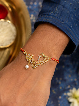 Digital Dress Room - T Letter Bird Pearl and Stone Design Rakhi