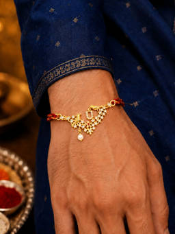 Digital Dress Room - U Letter Bird Pearl and Stone Design Rakhi