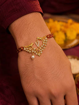 Digital Dress Room - V Letter Bird Pearl and Stone Design Rakhi
