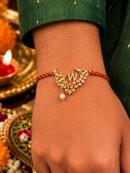 Digital Dress Room - W Letter Bird Pearl and Stone Design Rakhi