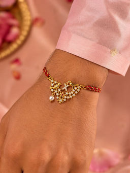 Digital Dress Room - X Letter Bird Pearl and Stone Design Rakhi
