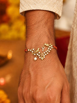 Digital Dress Room - Y Letter Bird Pearl and Stone Design Rakhi