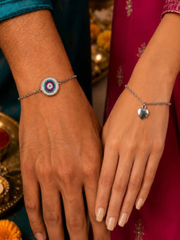 Digital Dress Room - Multi-Color Bhaiya Bhabhi Evil Eye Heart Bracelet Rakhis (Pack Of 2)
