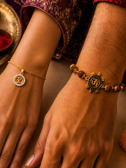 Digital Dress Room - Bhaiya Bhabhi Om Rudraksha Lumba Bracelet Rakhis (Pack Of 2)