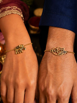 Digital Dress Room - Bhaiya Bhabhi Om Ganesha Lumba Bracelet Rakhis (Pack Of 2)