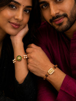 Digital Dress Room - Bhaiya Bhabhi Pearl and Bro Rudraksha Rakhis (Pack Of 2)