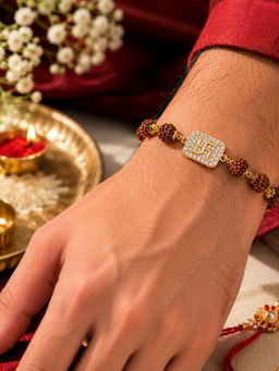 Digital Dress Room - Swastik Ad Charm Rudraksha Bracelet Rakhi