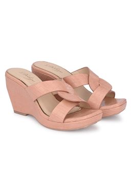 Delize - Light - Womens Pink Croco Print Vegan Leather Cross Strap Wedge Heel Sandals