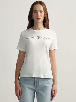 GANT - Women White Solid Round Neck Short Sleeves T-Shirt
