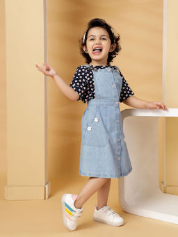 Budding Bees - Girls Floral Daisy Days Denim Dungaree and T-shirt