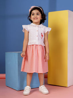 Budding Bees - Girls Flamingo Schiffli Bodice & Gingham Dress