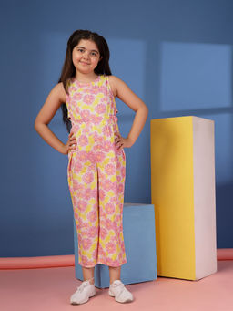 Budding Bees - Girls Sun Bloom Poplin Floral Sleeveless Jumpsuit