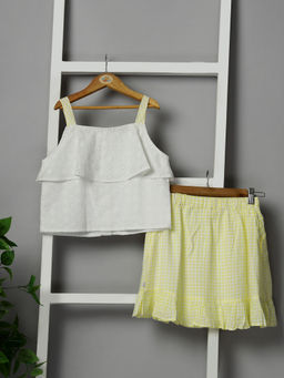 Budding Bees - Girls Cotton Schiffli Tiered Top & Skirt