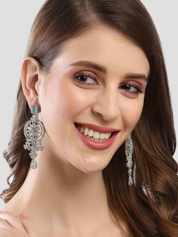 Karatcart - Silver Plated Light Green Cubic Zirconia Studded Dangler Earrings