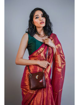 Miri - Brown Hand Embroidered Coral Chimes Venice Sling Bag with Detachable Straps