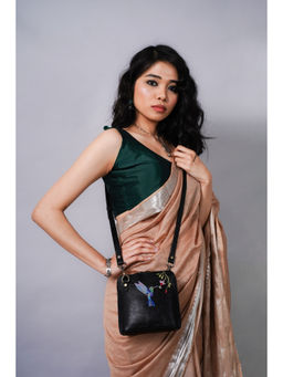 Miri - Black Hand Embroidered Hummingbird Venice Sling Bag with Detachable Straps