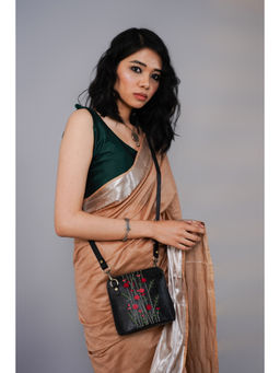 Miri - Black Hand Embroidered Red Rosebuds Venice Sling Bag with Detachable Straps