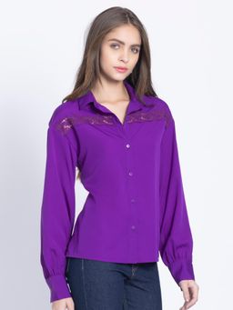 SHAYE - Shirt Collar Purple Solid Long Sleeves Casual Shirt for Women