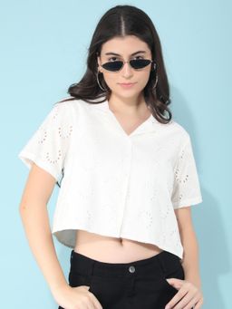 CRIMSOUNE CLUB - Women's White Embroidered Cotton Shirt