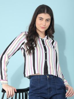 CRIMSOUNE CLUB - Women's Multi Color Vertical Striped Shirt