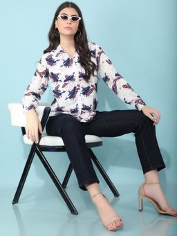 CRIMSOUNE CLUB - Women's Navy Blue Printed Shirt