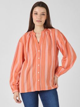 Wrangler - Women Stripes Orange Relaxed Fit Shirt