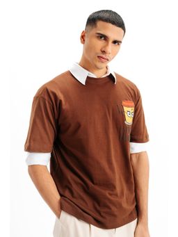 FREAKINS - Mens Brown Espresso Graphic Oversized T-Shirt