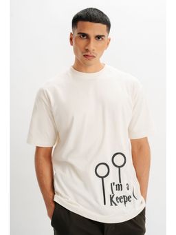 FREAKINS - Mens White I M A Keeper Typography Oversized T-Shirt