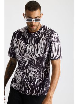 FREAKINS - Mens Black and White Tropical Animal Printed T-Shirt