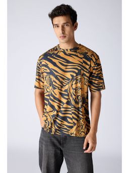 FREAKINS - Mens Brown Tiger Printed T-Shirt