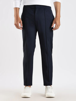 Calvin Klein - Navy Blue Tapered Fit Solid Mid Rise Trouser
