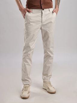 Calvin Klein - Beige Tapered Fit Solid Mid Rise Chinos