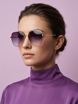 Carlton London - Women Gold Toned Purple Uv Protected Lens Rectangle Sunglasses