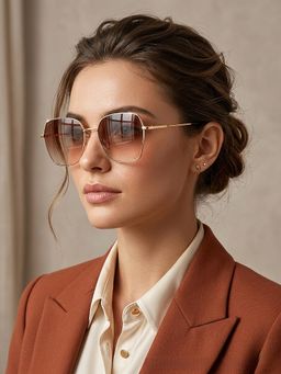 Carlton London - Women Gold Toned Brown Uv Protected Lens Rectangle Sunglasses