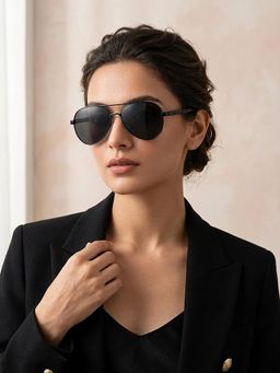 Carlton London - Unisex Black Toned Polarised Lens Aviator Sunglasses