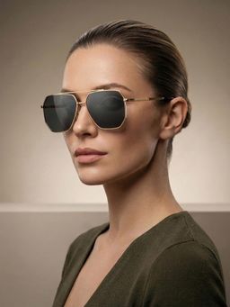 Carlton London - Women Gold and Black Toned Polarised Lens Rectangle Sunglasses