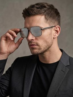 Carlton London - Men Metallic and Black Toned Clear Polarised Lens Rectangle Sunglasses