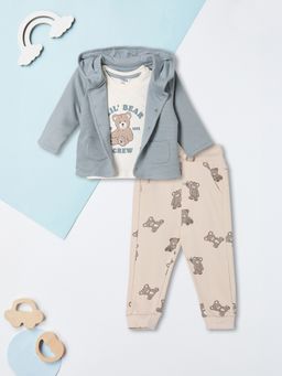 max - Green Printed Regular Cotton T-shirt with Hoodie, Joggers