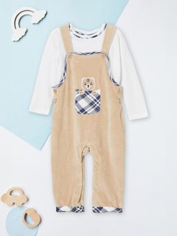 max - Beige Printed Regular Cotton T-shirt and Dungaree