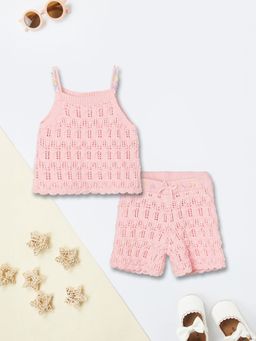 max - Pink Self Design Regular Cotton Co-Ord Set